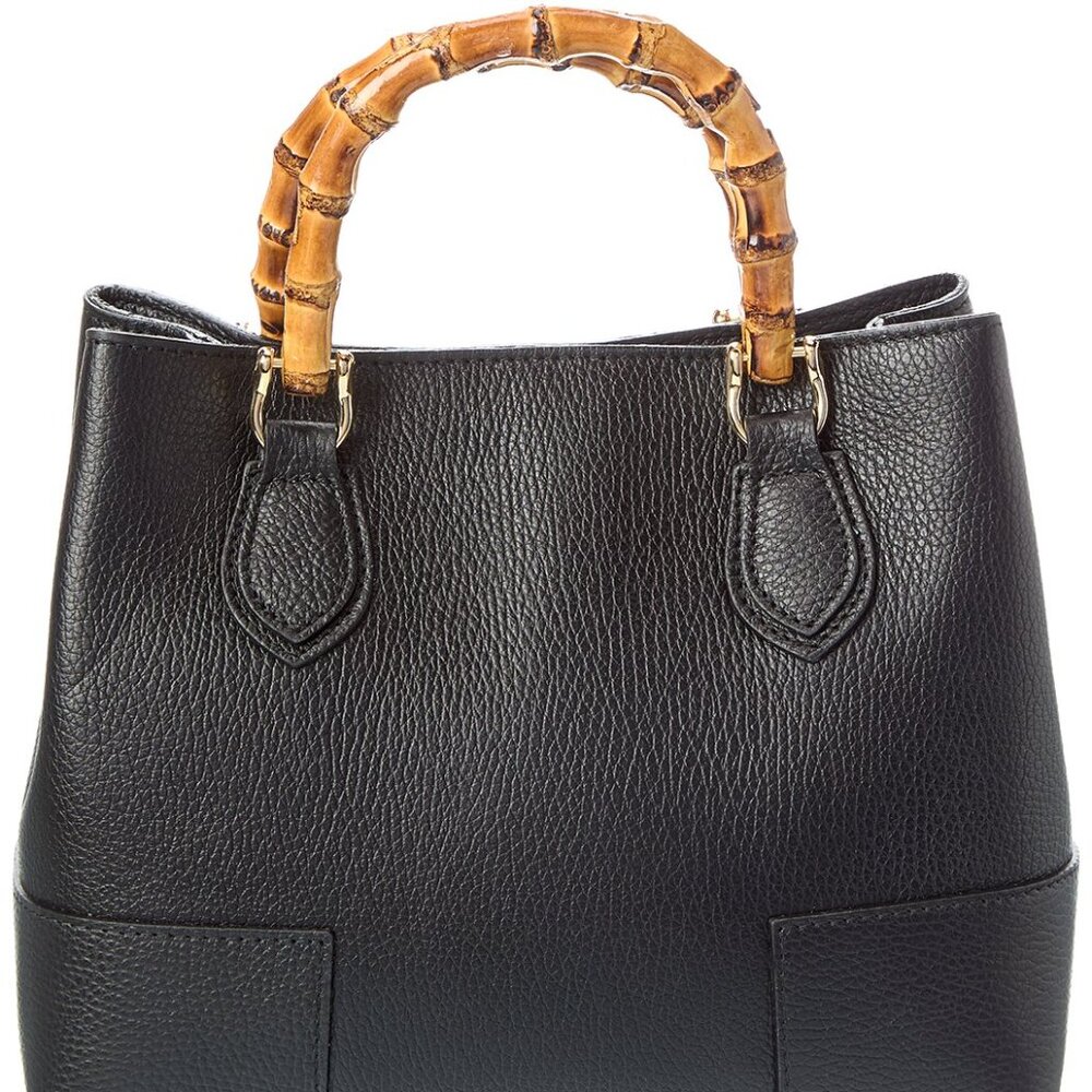 Persaman New York Sienna16 Bamboo Black Leather Tote Bag - Picture 3 of 4